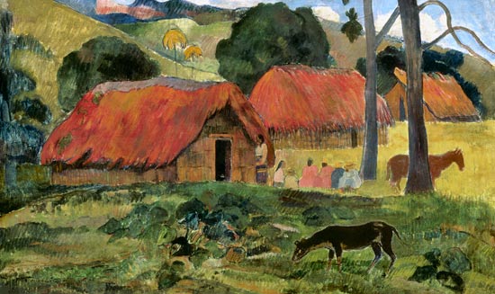 Hund vor strohgedeckten Hütten from Paul Gauguin
