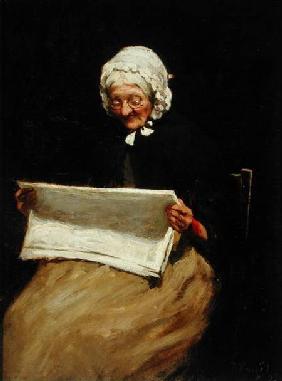Old Woman Reading a Newspaper