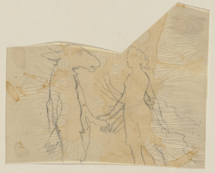Oberkörper von Titania, die Arme nach vorn gestreckt, und von Nick Bottom mit Eselskopf, einen Arm n from Paul Konewka