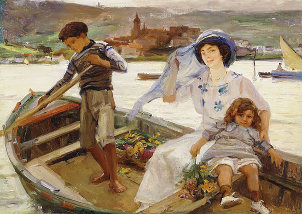 Mutter und Kind werden mit einer Stadt Beyond über einen Fluss gebracht, 1913 from Paul Michel Dupuy