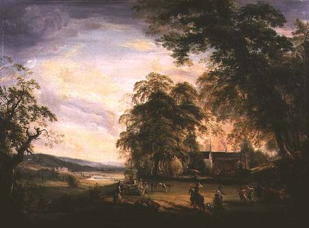 A View of Arundel Castle with Country Folk Merrymaking by a Farmhouse from Paul Sandby