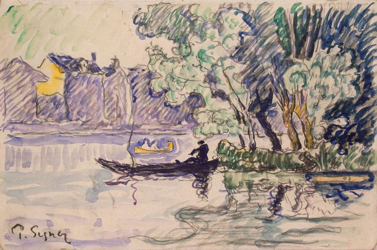 Fisherman in a Boat Near a Bank of the Seine from Paul Signac