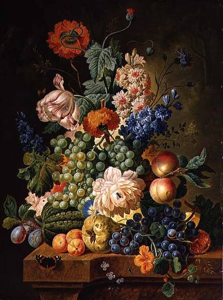 Fruit and Flowers on a Marble Table from Paul Theodor van Brussel