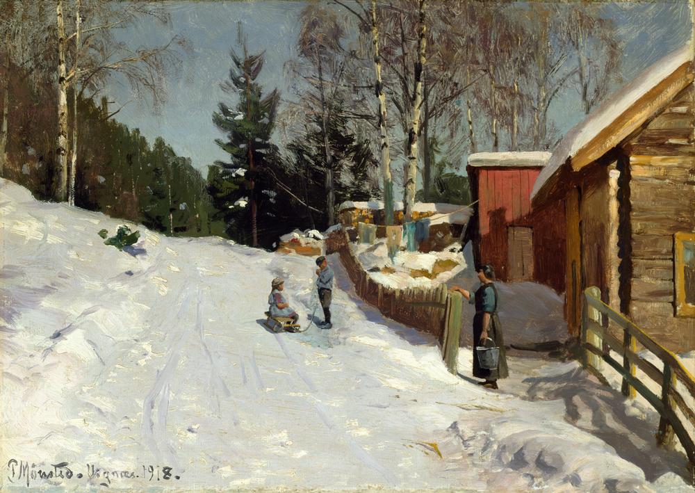 Children Playing in a Snowy Village Lane from Peder Moensted