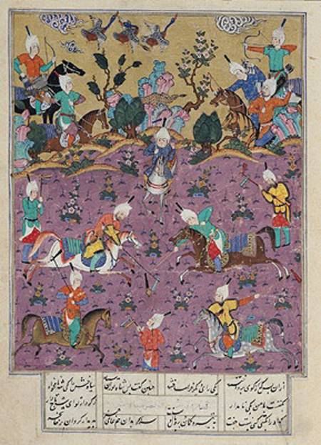 Ms D-184 fol.140a Siavosh Playing Polo with Afrasiab, from 'Firdawsi's Shahnama' from Persian School