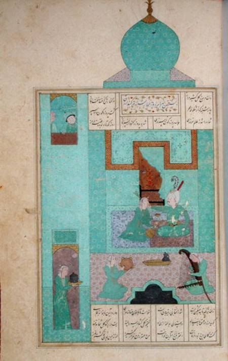 Ms D-212 fol.216a Bahram Visits a Princess in the Turquoise Pavilion, illustration to 'The Seven Pri from Persian School