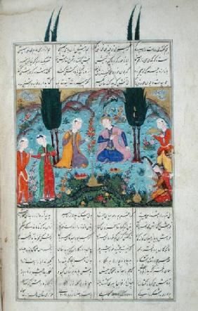 Ms D-184 fol.381a Court Scene in a Garden, illustration from the 'Shahnama' (Book of Kings)