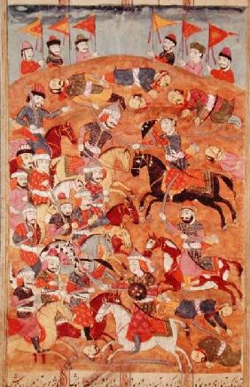 Battle between the Persians and the Turanians, illustration from the 'Shahnama' (Book of Kings), by