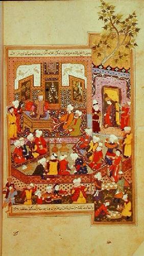 Ulugh Beg (1393-1449) dispensing justice at Khurasan, illustration from the 'Shahnama' (Book of King