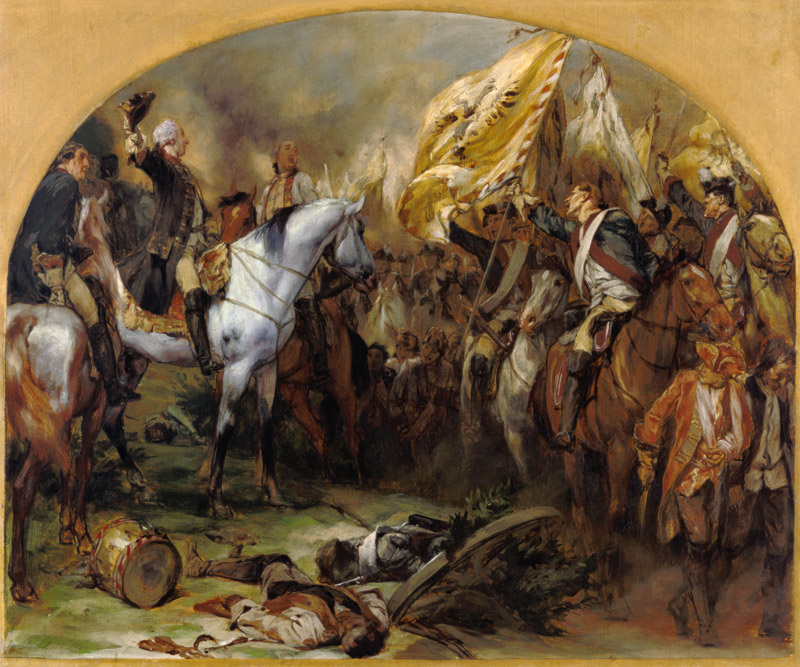 Die Siegesparade der preußischen Truppen vor Friedrich dem Großen nach der Schlacht bei Hohenfriedbe from Peter Janssen