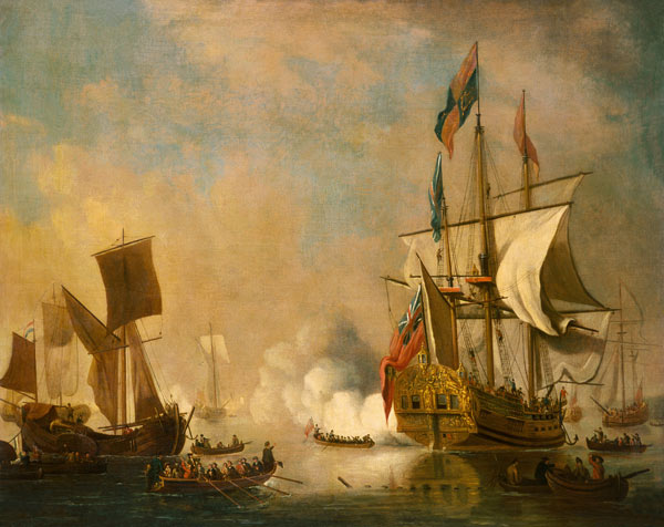Die königliche Yacht "The Peregrine", eine holländische Galeone und andere Schiffe from Peter Monamy (Umkreis)