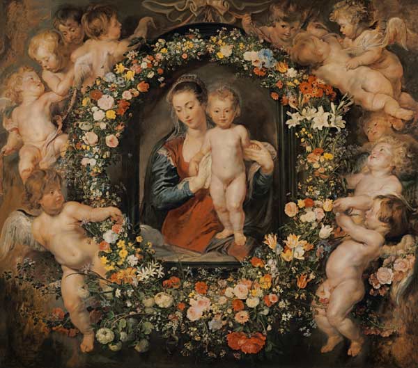 Die Madonna im Blumenkranz. Der Blumenkranz von Jan Brueghel d.Ä. (1568-1625) from Peter Paul Rubens