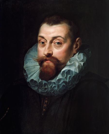 Portrait of a man, bust length, in dark costume with a white ruff, c.1597-99