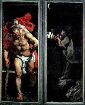 St. Christopher and the Hermit, outside shutters of the Descent from the Cross triptych
