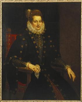 Portrait of a lady seated three-quarter length in a black dress with a ruff