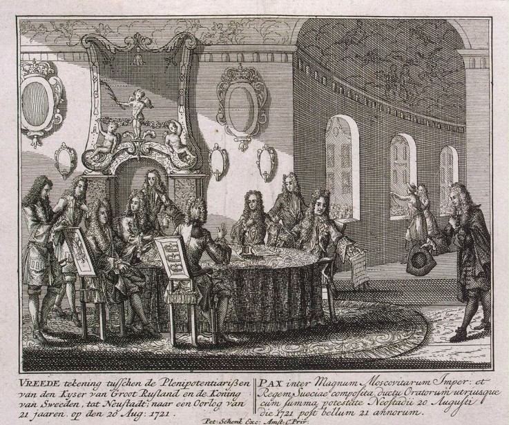 Conclusion of the Peace Treaty of Nystad on 20 August 1721 from Petrus Schenk