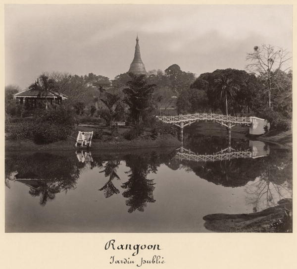 Island pavilion in the Cantanement Garden, Rangoon, Burma, late 19th century (albumen print) (b/w ph from Philip Adolphe Klier