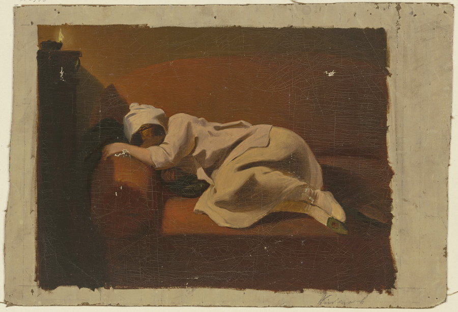 Schlafende Frau auf rotem Sofa from Philipp Winterwerb