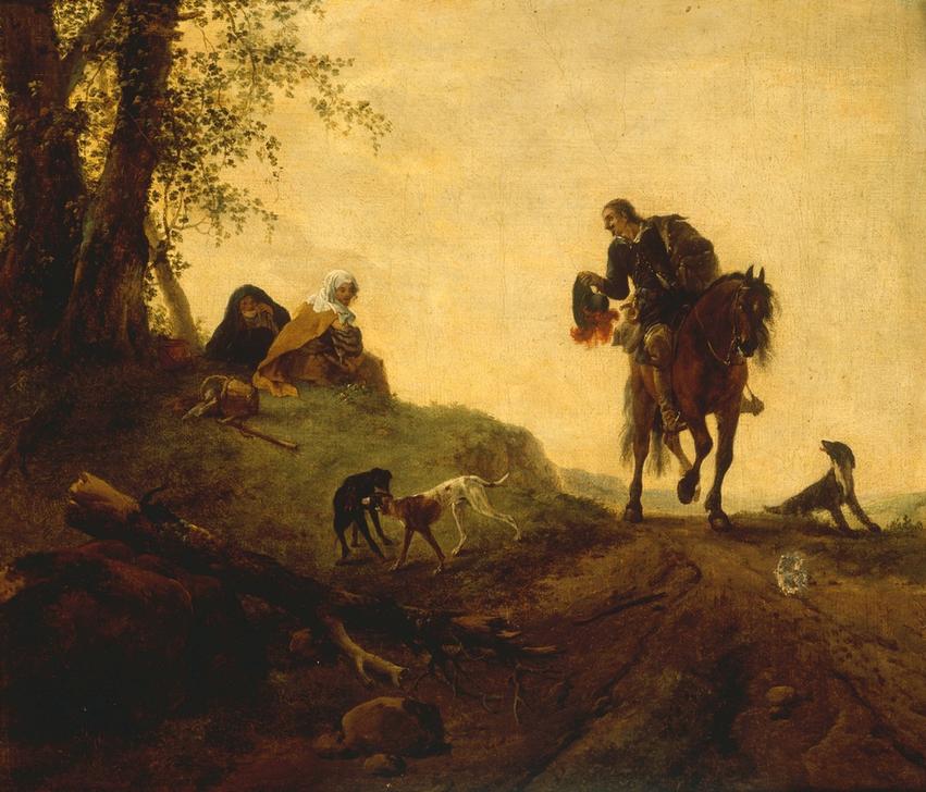 Landscape with a Horseman on a Roadside greeting two Ladies from Philips Wouwermans or Wouwerman