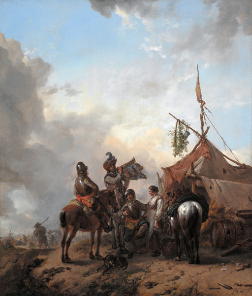Soldiers carousing with a serving woman outside a tent from Philips Wouwermans or Wouwerman