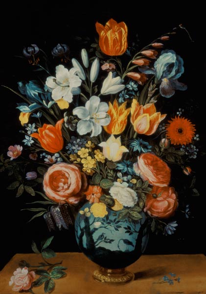A Still Life of Flowers in a Porcelain Vase Resting on a Ledge from Phillipe de Marlier