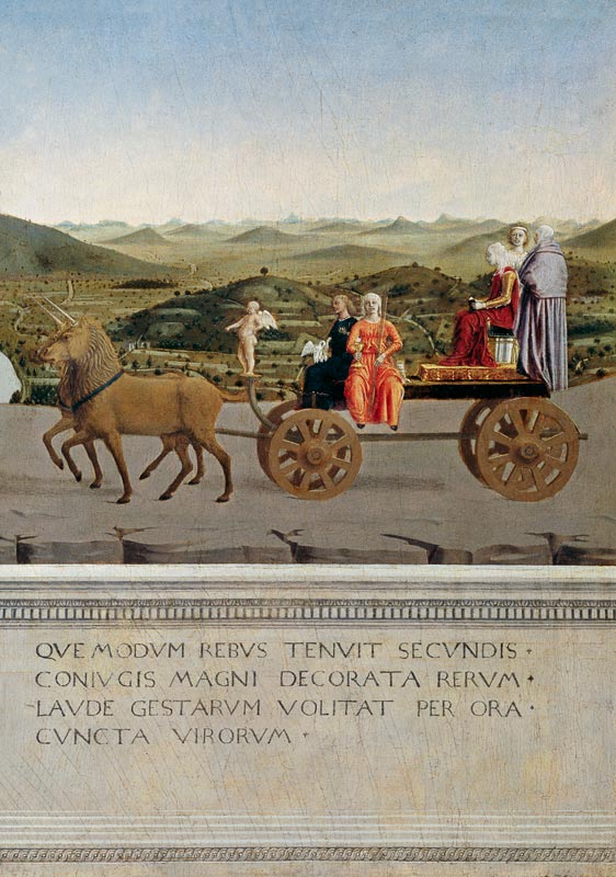 Von zwei Einhörnern gezog. Triumphwagen. Rückseite des Portraits von F.da Montef from Piero della Francesca