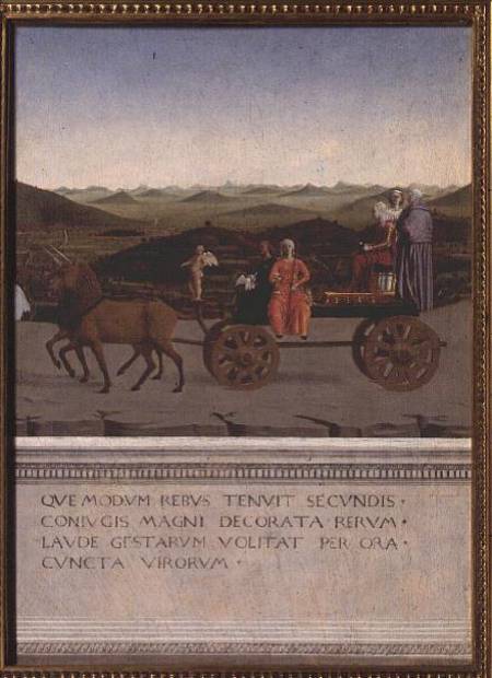 Triumph of Battista Sforza, Duchess of Urbino. Battista and her handmaiden, two Theological Virtues from Piero della Francesca
