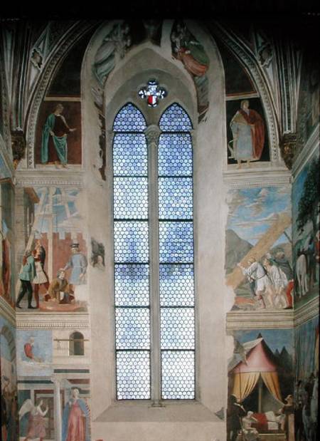 View of the end wall of the apse with frescoes from the Legend of the True Cross cycle from Piero della Francesca