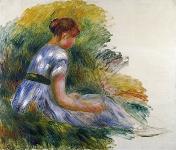 Alice Gamby In The Garden, Young Girl Sitting In The Grass from Pierre-Auguste Renoir