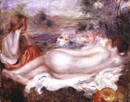 Bather reclining and a young girl doing her hair from Pierre-Auguste Renoir