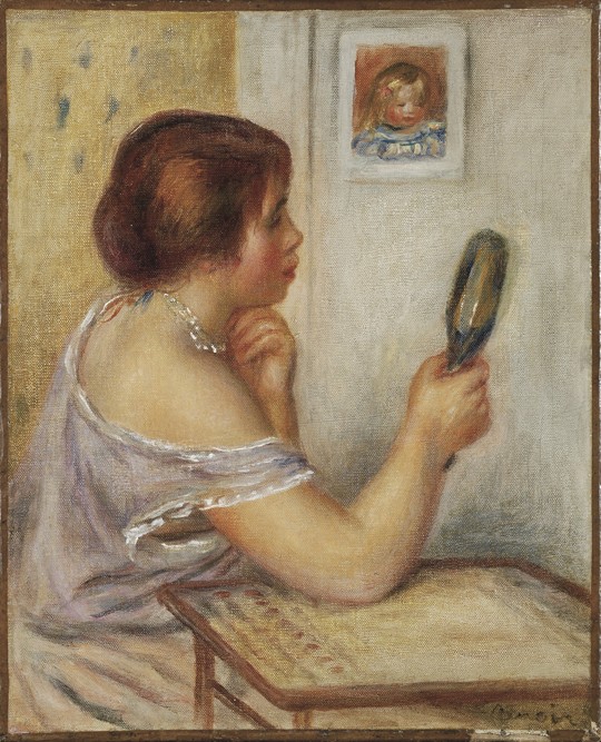Marie Dupuis tenant un miroir avec un portrait de Coco from Pierre-Auguste Renoir