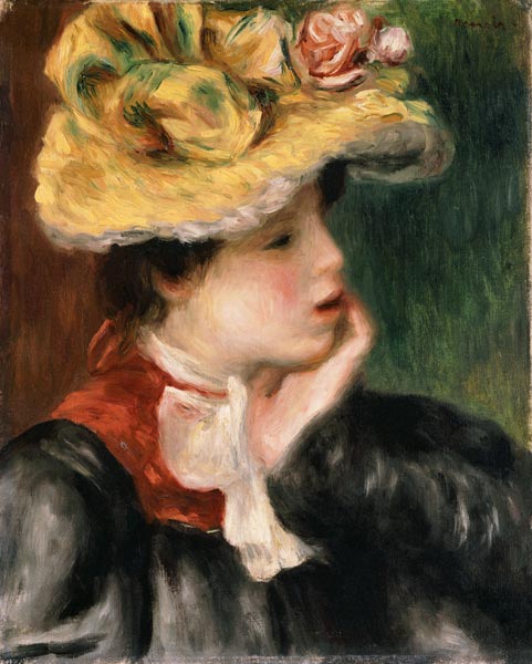 Tete De Jeune Fille Chapeau Jaune from Pierre-Auguste Renoir