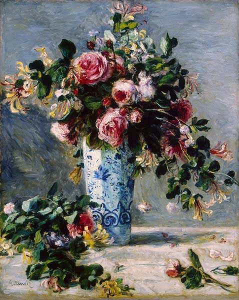 Roses and Jasmine in a Delft Vase from Pierre-Auguste Renoir