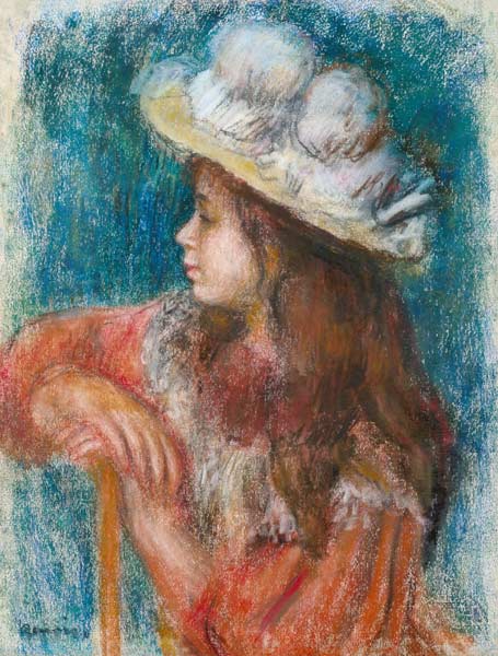 Seated Young Girl in a White Hat from Pierre-Auguste Renoir