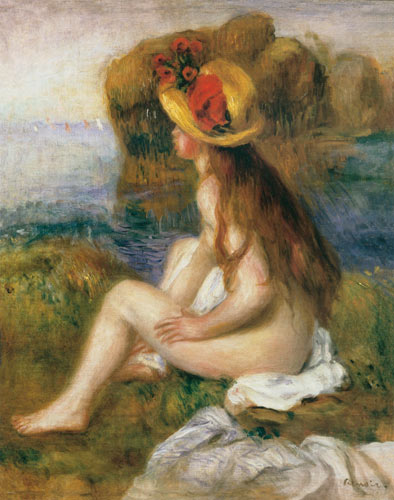 Seated female bather in a straw hat from Pierre-Auguste Renoir