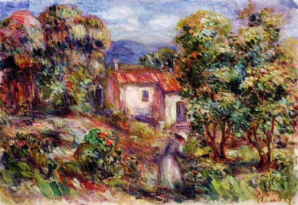 Woman picking Flowers in the Garden of Les Colettes at Cagnes from Pierre-Auguste Renoir