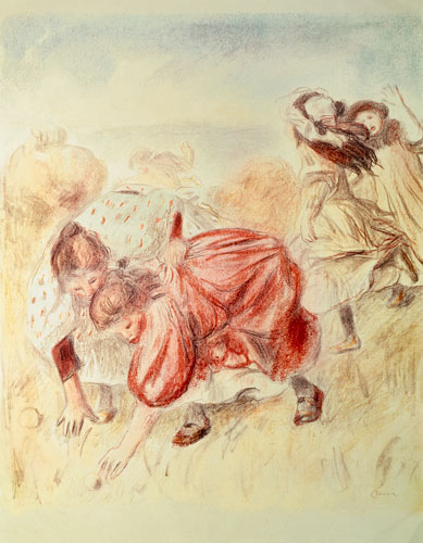 Young Girls Playing (coloured pencil) from Pierre-Auguste Renoir