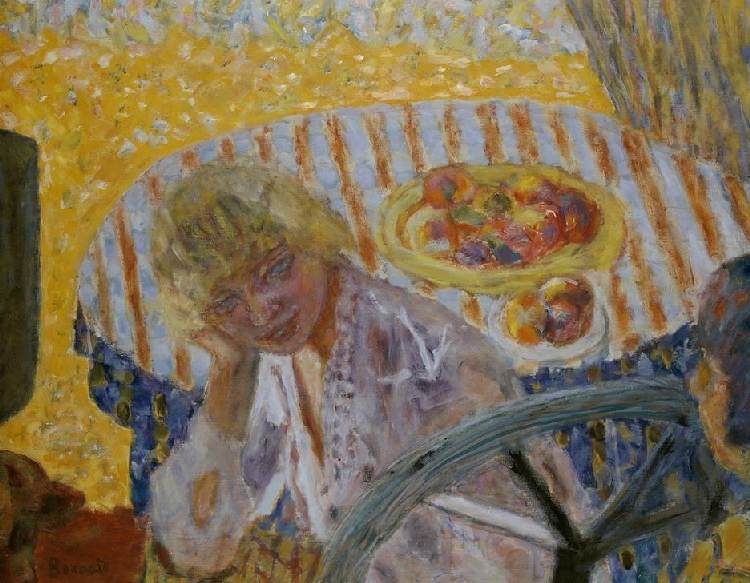 Young Woman with Striped Tablecloth from Pierre Bonnard