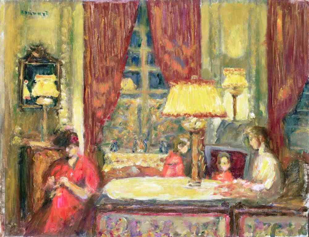 Lamp-Lit Interior with Figures from Pierre Bonnard