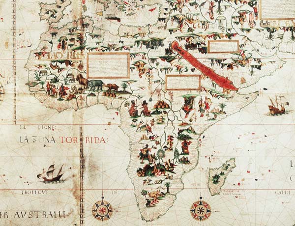 Add 24065: Detail of a map of the world showing Africa from Pierre Descaliers