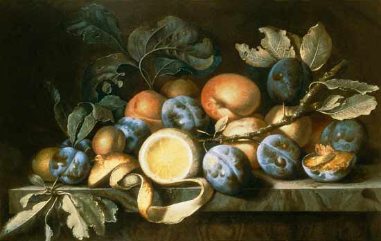 Still Life with Plums and a Peeled Lemon (one of a pair) from Pierre Dupuis