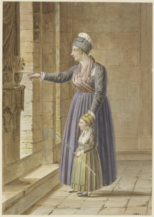 Junge Frau mit ihrer Tochter in provençalischer Tracht an einem Kirchenfenster from Pierre Huard
