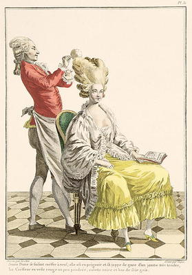 A Young Woman in a Peignoir with her Hairdresser, plate 31 from 'Galerie des Modes et Costumes Franc from Pierre Thomas Le Clerc