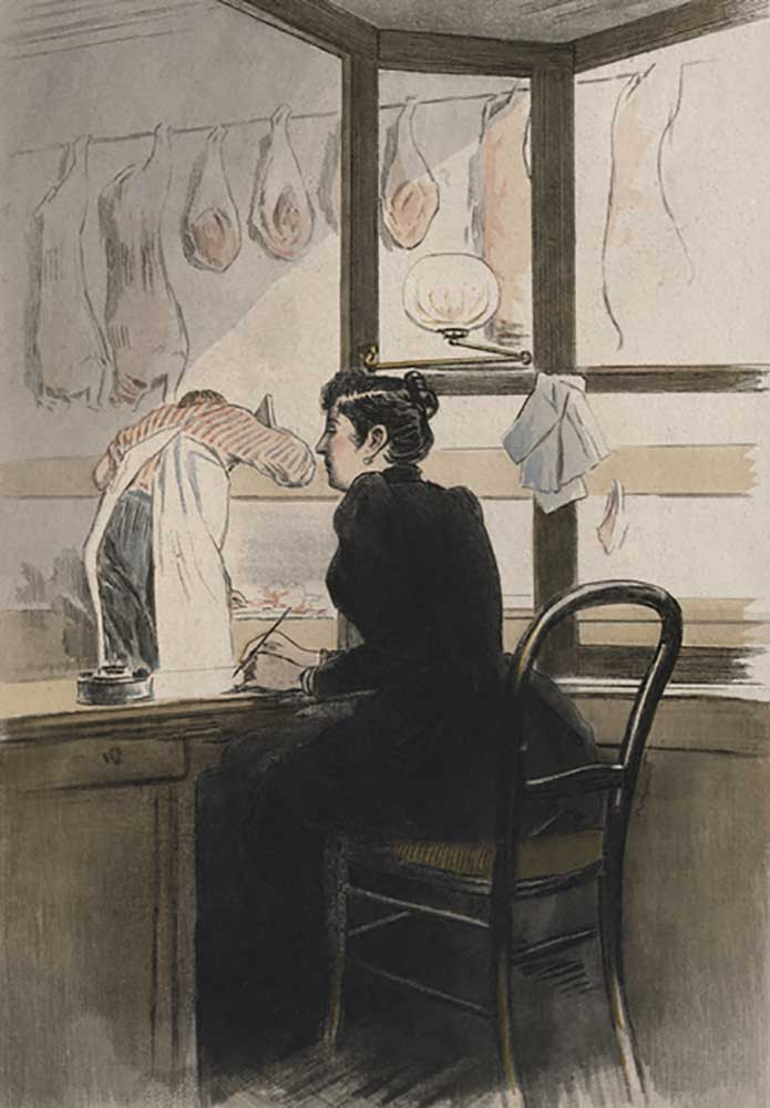 Die Kassiererin beim Metzger, Illustration aus La Femme a Paris von Octave Uzanne (1851-1931) 1894 from Pierre Vidal