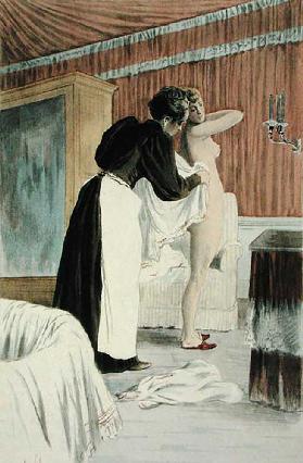 Die Waschwanne aus La Femme a Paris von Octave Uzanne, gestochen von F. Masse, 1894