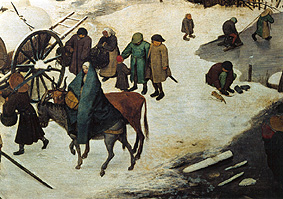 Die Volkszählung zu Bethlehem. Detail unten Mitte (Auf einem Esel reitende Frau) from Pieter Brueghel d. Ä.