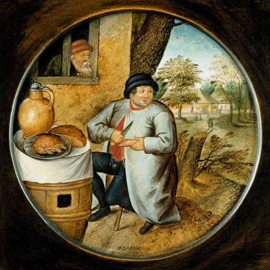 "The Man who Cuts Wood and Meat with the Same Knife" from Pieter Brueghel d. J.