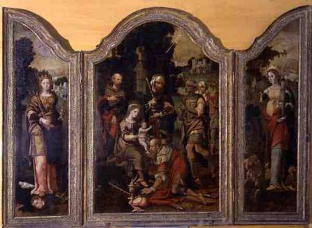 Triptych depicting the Adoration of the Magi and two saints from Pieter Coecke van Aelst