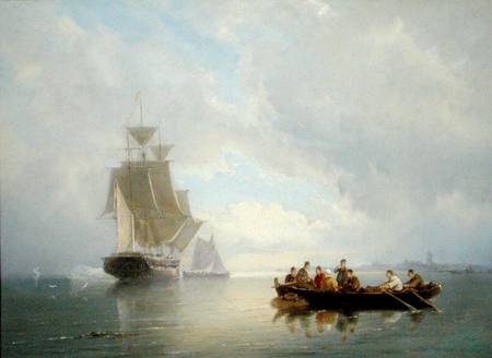 A Ship Becalmed and a Rowing Boat from Pieter Cornelis Dommersen