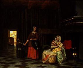 Frau mit Kind an der Brust und Dienstmagd. from Pieter de Hooch